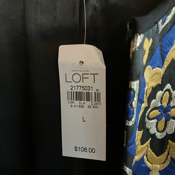 NWT Ann Taylor Loft Cropped Blazer L Jacket Quilted Open Front Jacquard Metallic - Picture 5 of 12